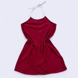 Vintage 90s American Eagle Red Halter Neck Dress w White Hems - Americana,Party